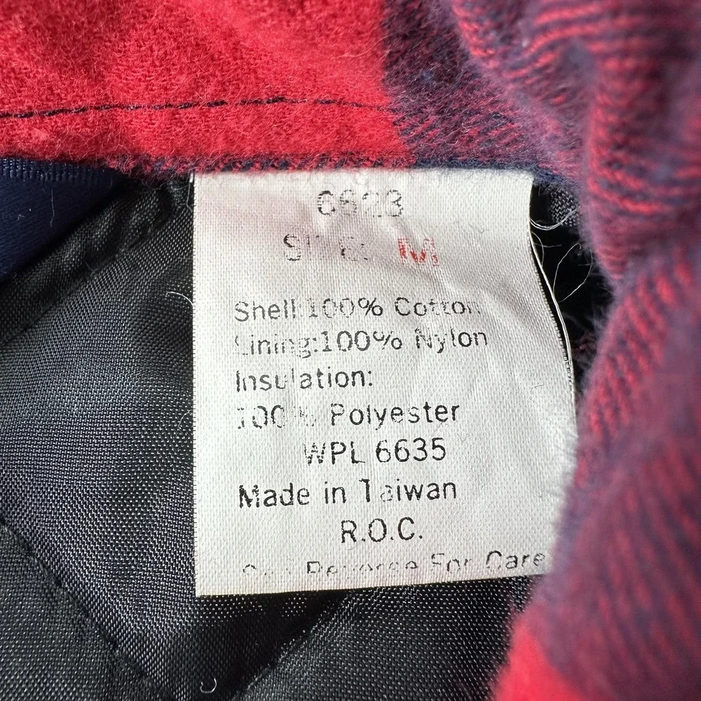 Vintage Woolrich Jacket Mens Medium Red‎ Navy Buffalo Plaid Quilted Flannel Barn